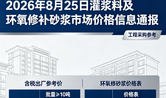 台山2026年8月25日灌浆料及环氧修补砂浆市场价格信息通报